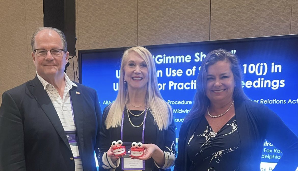 abalel's tweet photo. Lori Armstrong Haber, William Cowen and Julie Gutman Dickinson who presented on “the Use of Section 10(j) in Unfair Labor Practice Proceedings” at the ABA Committee on Practice & Procedure under the NLRA Midwinter Meeting. #ABA #NLRB #laborlaw #ABADLL https://t.co/qFas3ypuGy