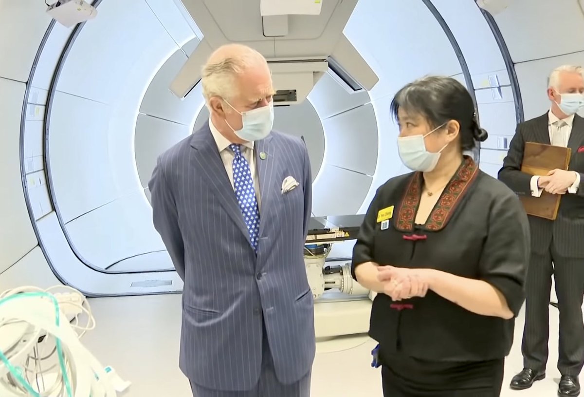 JanHTimmer1's tweet photo. Prince Charles and Dr. Yen-Ching Chang discussing benefits of #protontherapy @uclh. Opening of the new cancer treatment center. https://t.co/Fr9bhkUsaH
