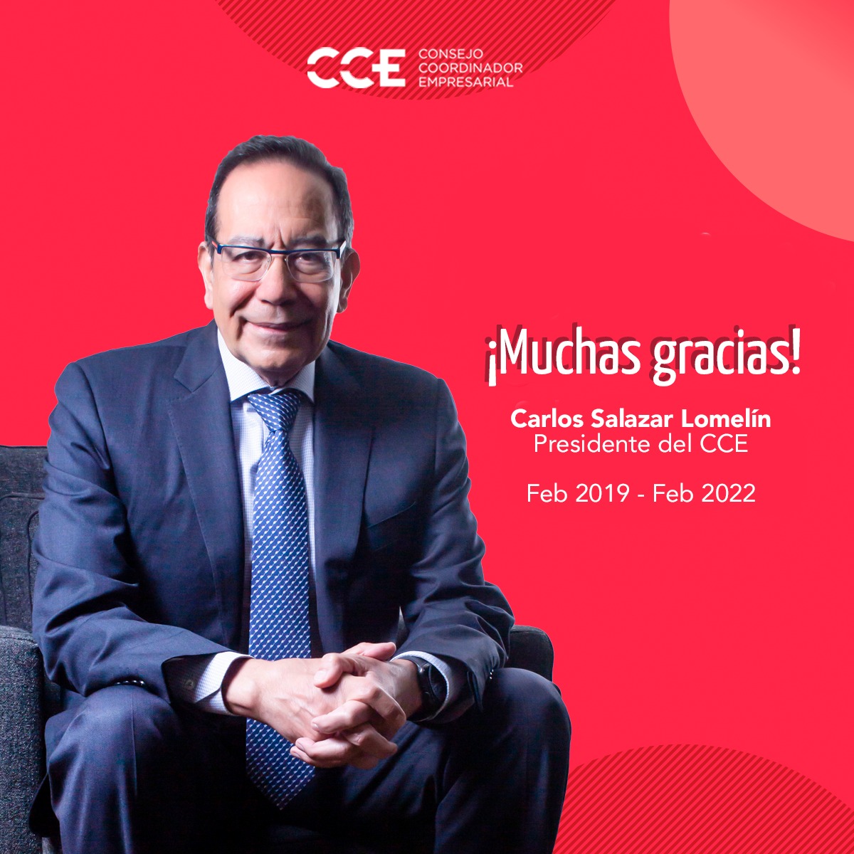 Agradecemos y reconocemos a <a href="/CSalazarLomelin/">Carlos Salazar</a> por su liderazgo basado en una visión con #DimensiónSocial que permitió que se concretaran varias de las reformas que ahora benefician a los mexicanos. Le deseamos el mayor de los éxitos en sus próximos proyectos. Gracias.
