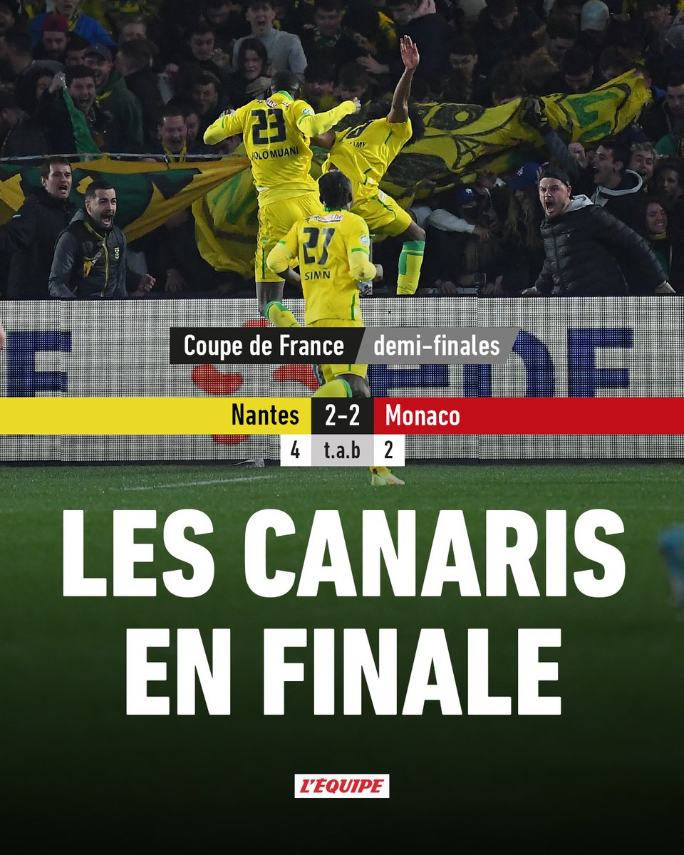 Nantes retrouvera Nice en finale de Coupe de France : ow.ly/bjBr30scmTS #FCNASM