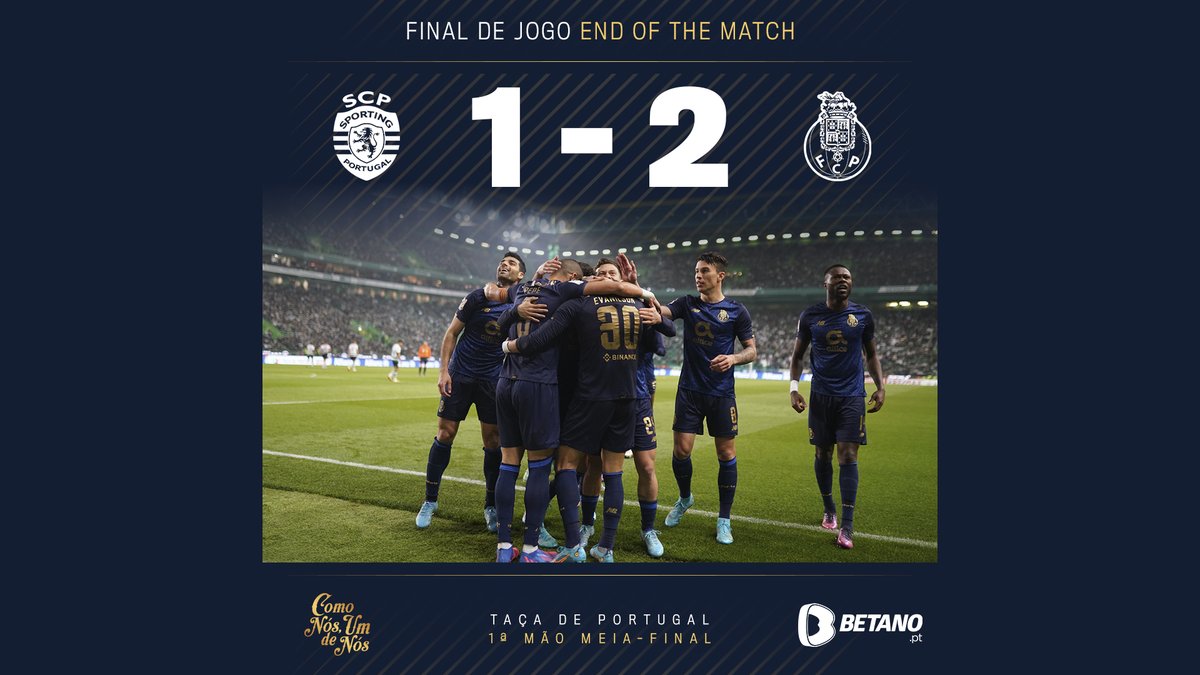 ⏱Final de Jogo / End of the match / Final del Partido

🔵⚪ Sporting CP 1-2 FC Porto
⚽49' Sarabia [1-0]
⚽59' Taremi [1-1]
⚽64' Evanilson [1-2]

#FCPorto #SCPFCP #TaçadePortugal