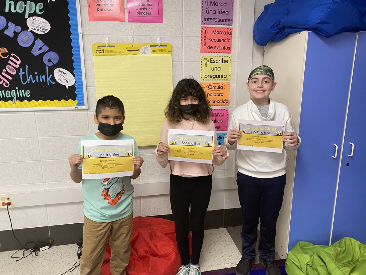 Congrats to our top three spellers! ¡Felicidades a nuestros tres mejores deletreadores! #5thgradetwi #weare126 #stony126