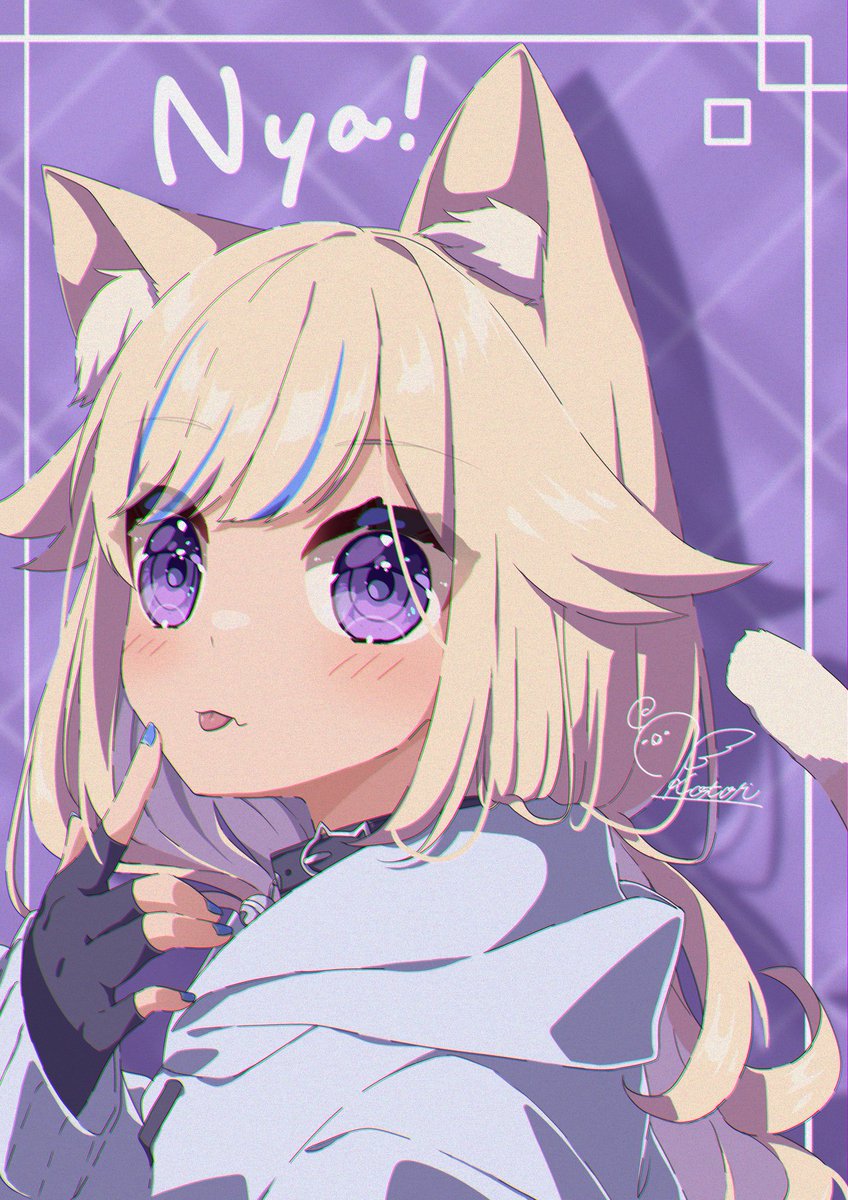 1girl animal ears tail solo cat ears purple eyes cat tail  illustration images