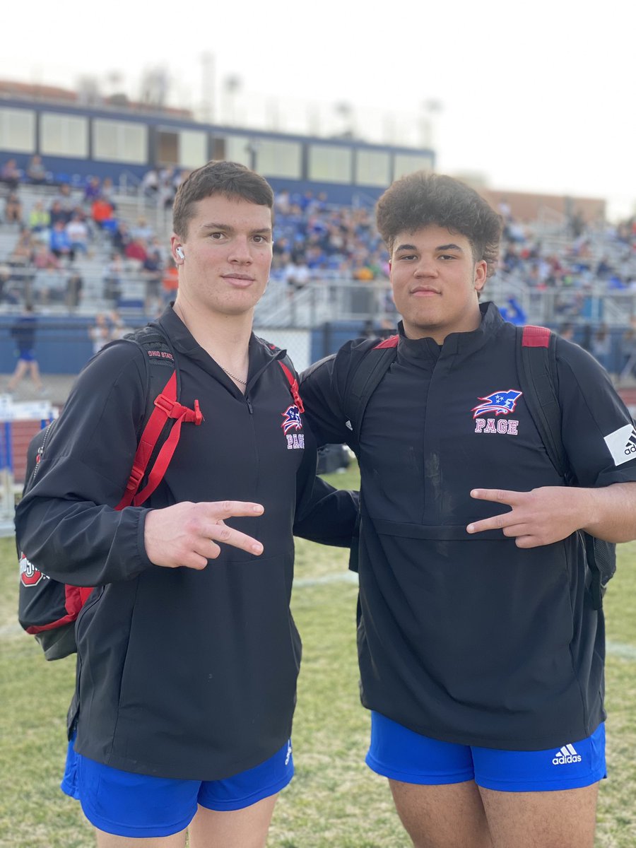 (Jr.) Cole Combs places 1st in discus with a throw of 127-9 and 2nd in Shot Put with a mark of 41-9. (Sr.) Conner Skinner takes home the gold in Shot Put with a mark of 45-4. 🥇
