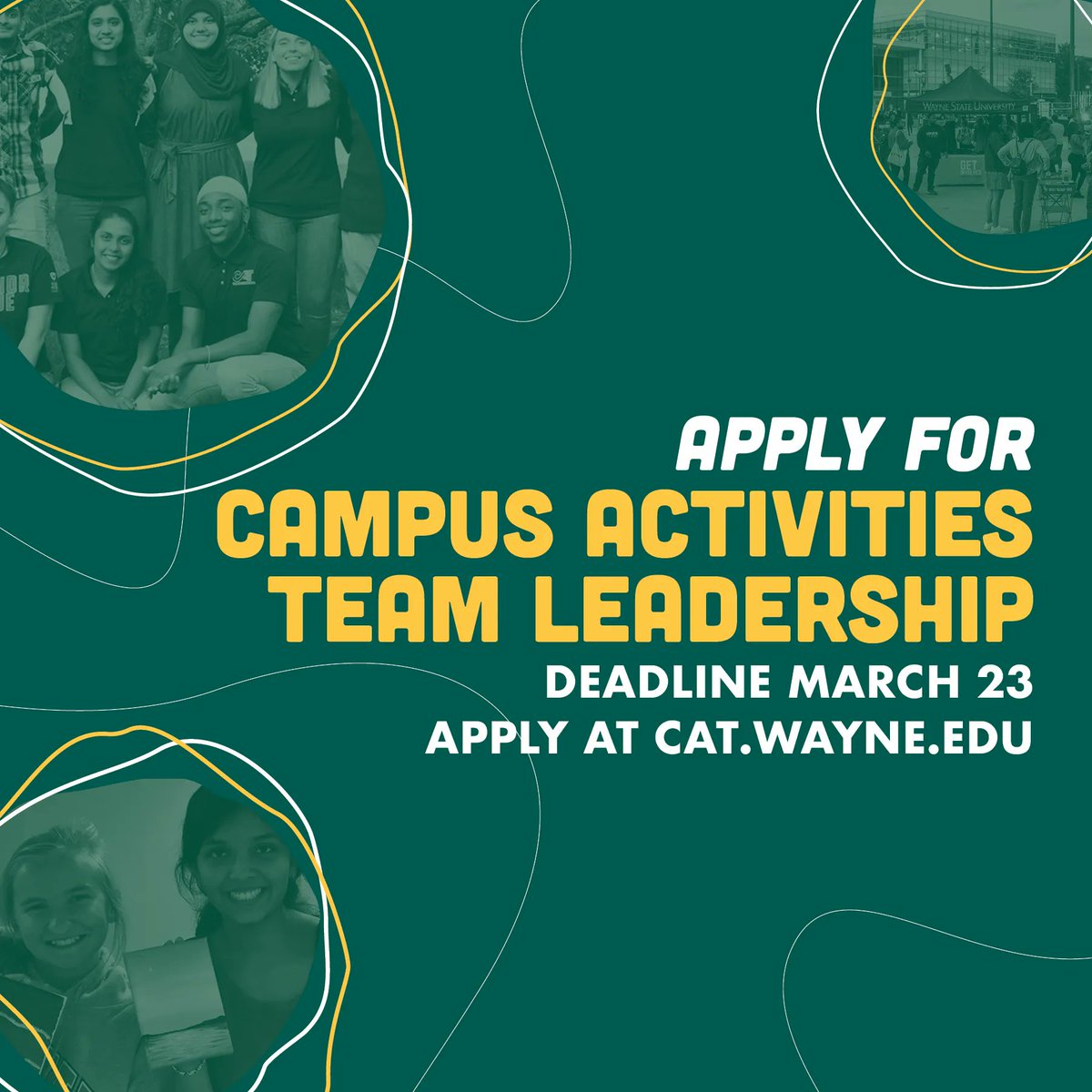 Apply for a Campus Activities Team leadership position! ALL leadership positions are open NOW including President, Vice President positions, and Coordinator positions. Scroll down to "Forms" on this link for the applications: buff.ly/3hzbEAa