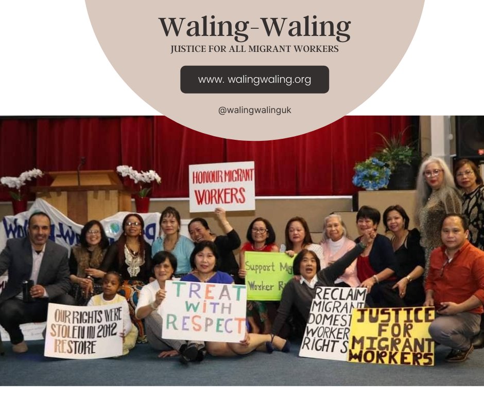 Waling - Waling
Justice for all Migrant Workers &amp; their Families
Domestic Workers are not Slaves, Servants, Maids or Family Members

Check our website: walingwaling.org

#walingwalinguk #walingwalingorganisation #justiceformigrantworkeres #domesticworkersarenotslave