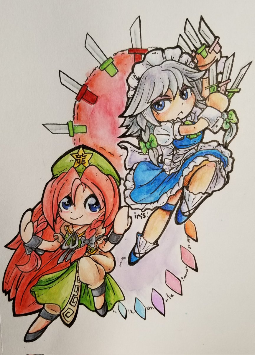 irisillych's tweet photo. the sleeping guard and the tireless maid! 
Meiling and Sakuya!
#東方Project #touhou #touhouproject #Touhou_Project https://t.co/kmZeNH22TA