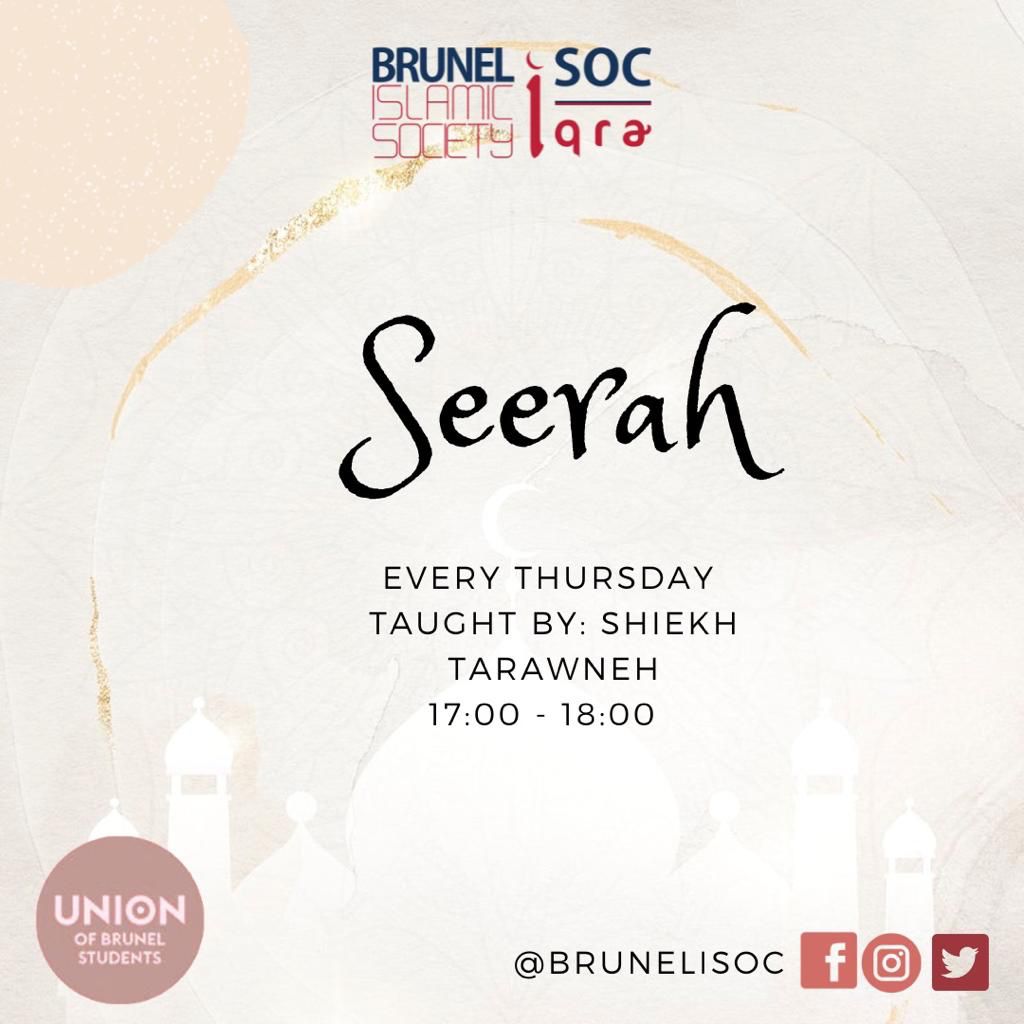 BruneliSOC's tweet photo. 🚨Seerah Class🚨
Assalamu Alaykum All,
In Sha Allah you are all in good health and Imaan.

📖 Seerah Class📖
Join us *Tomorrow*:
📅Thursdays's
⏰5PM-6:20PM (Break for Salah at 5:45 In Sha Allah)
📍 LECT *064*
DM for more Information 😁 https://t.co/EPs0gIWdt5