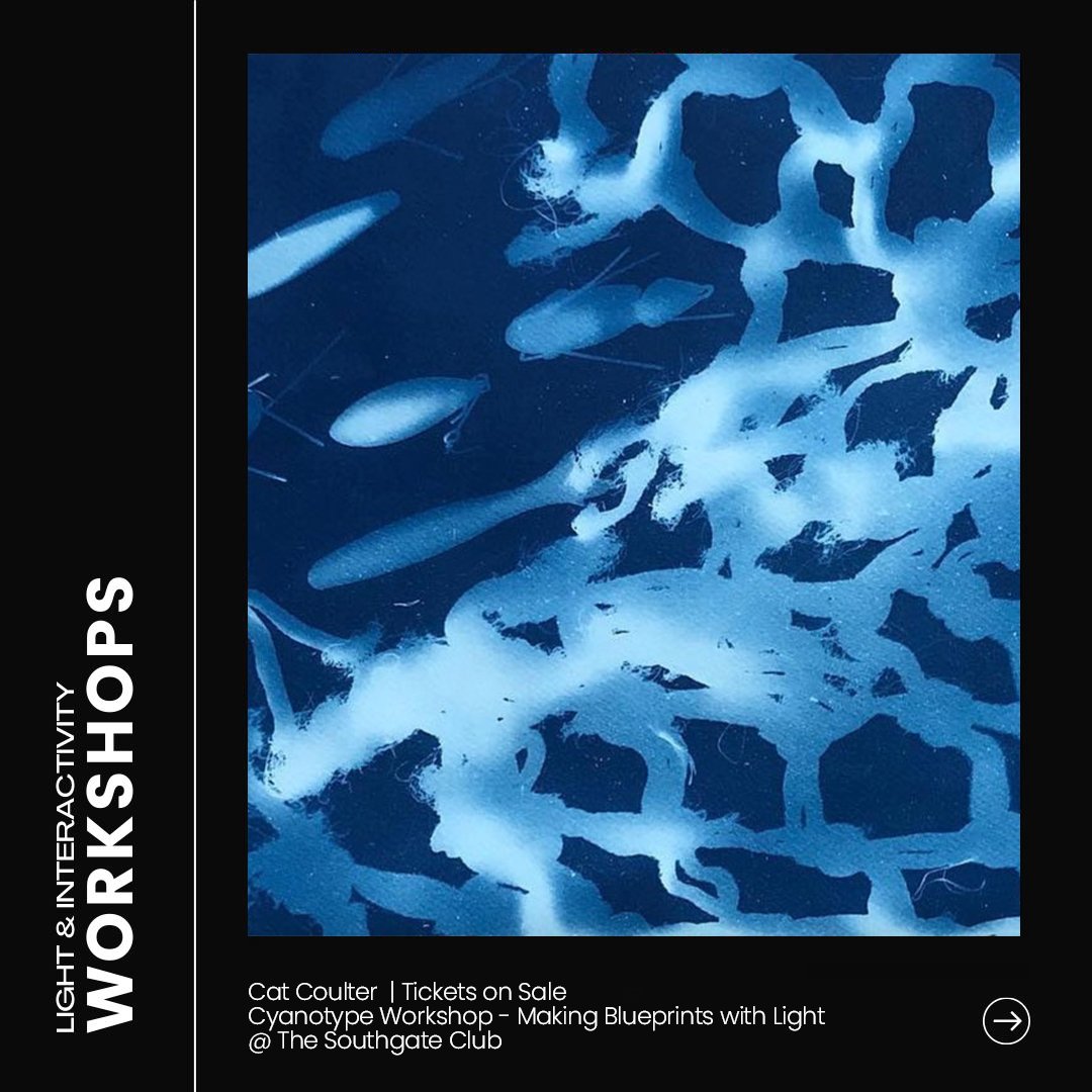 Join us at the Southgate Club for a hands-on cyanotype workshop with artist Cat Coulter. You will learn the art of making blueprints with light. 

***last few tickets***

March 1-3pm
bit.ly/3MgFtDM

March 4-6pm
bit.ly/3C5PY8g

#enfieldwinterlights