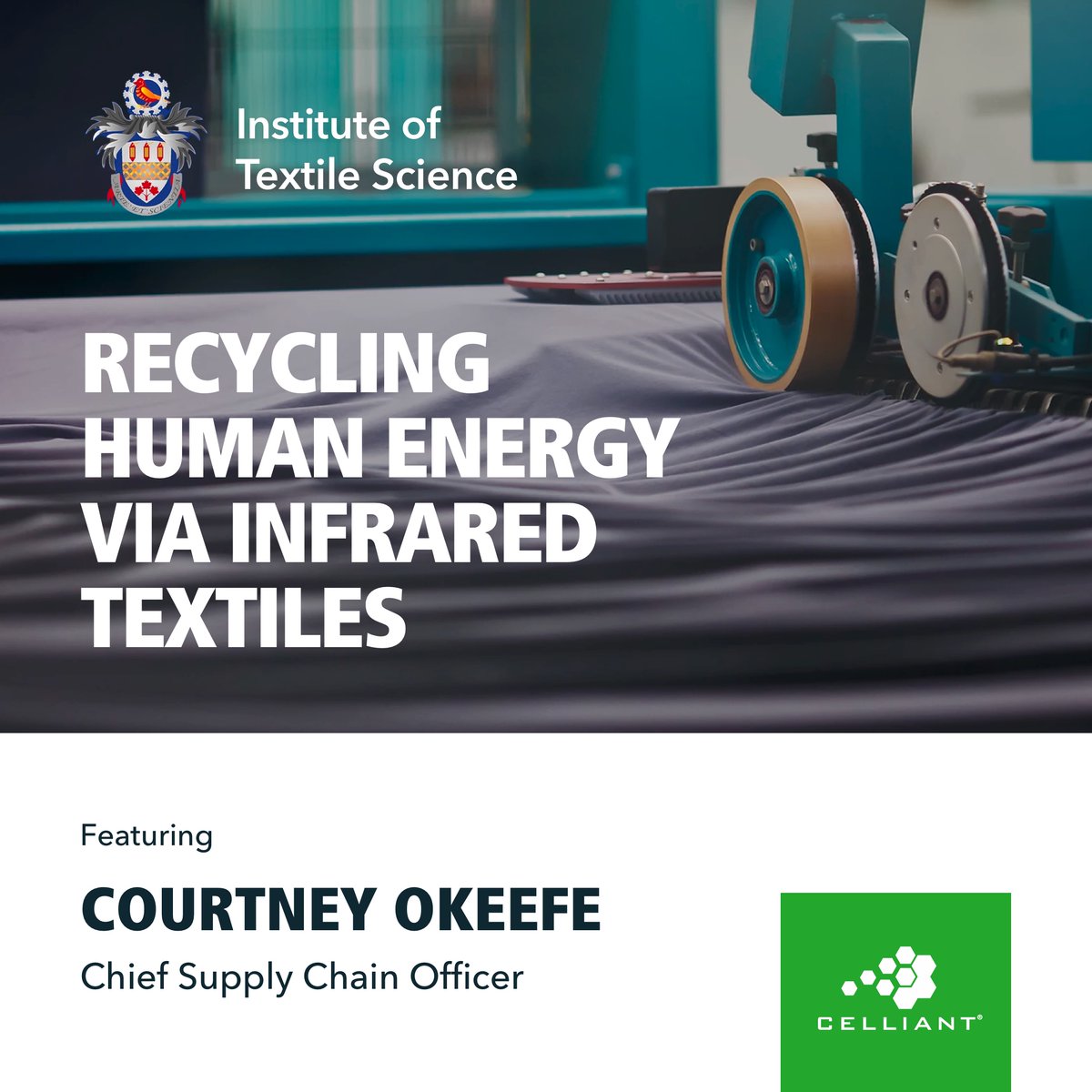 Celliant's tweet image. Only one week left until ITS Symposium 2022, where our Chief Supply Chain Officer Courtney OKeefe will be discussing the innovation of harnessing human heat through bio-responsive textiles. 

Register here: textilesciences.com/cr2022 

#CELLIANT #infraredtextiles #textileinnovation