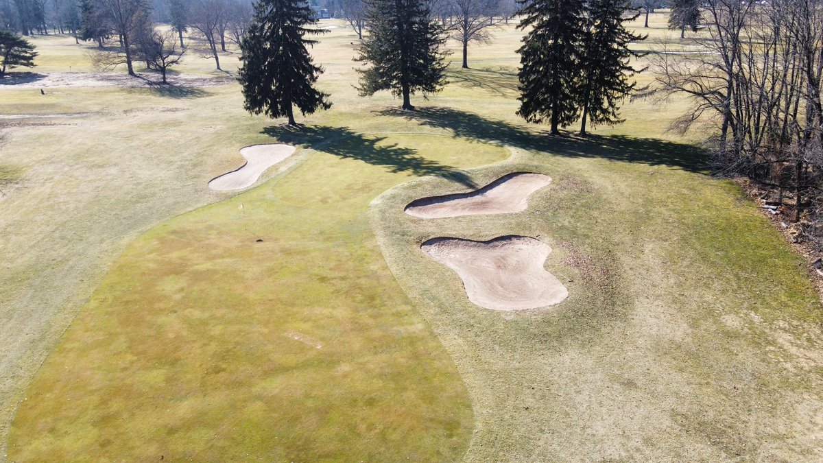 McBuckeyeAT's tweet photo. Crew is doing an awesome job getting the bunkers repaired and the course ready for the season. #GroverOne enjoying the sunshine today. #SpringIsComing @springdale_gc @GCSANJ1926 https://t.co/0qancRwJmh