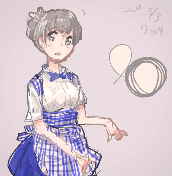 目を大きく描きたいんだけど途端にデフォルメっぽくなってしまうのが悩み/寝坊して慌てて描いた神戸屋さん16分 