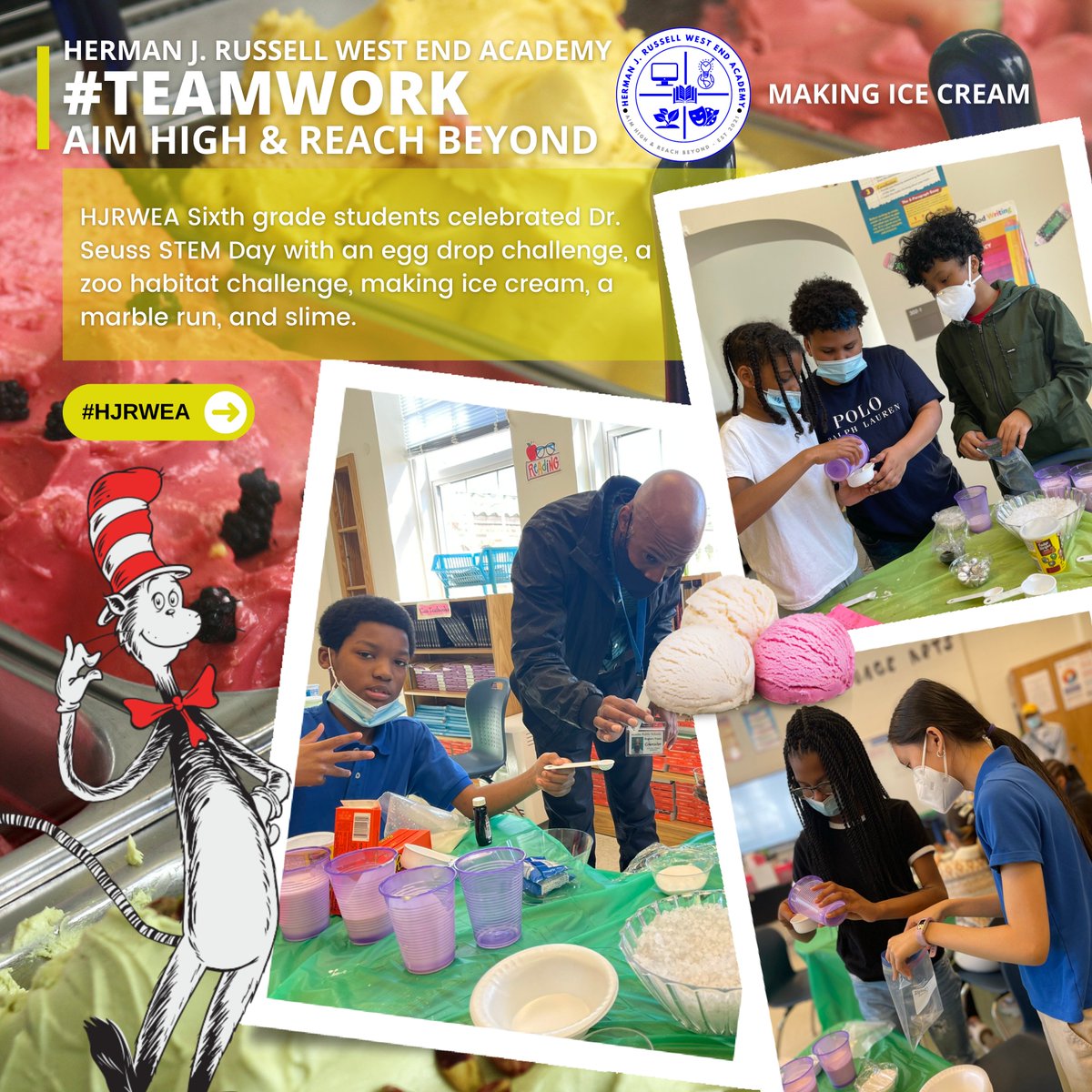 APSHJRUSSELL's tweet photo. #MAKINGICECREAM PART 1
HJRWEA Sixth grade students celebrated Dr. Seuss STEM Day with an egg drop challenge, a zoo habitat challenge, making ice cream, a marble run, and slime. @apsupdate @HJRPrinCrooms @Retha_Woolfolk @DrLisaHerring @WFFAtlanta @HJRussell_STEM https://t.co/W9cd036VbA