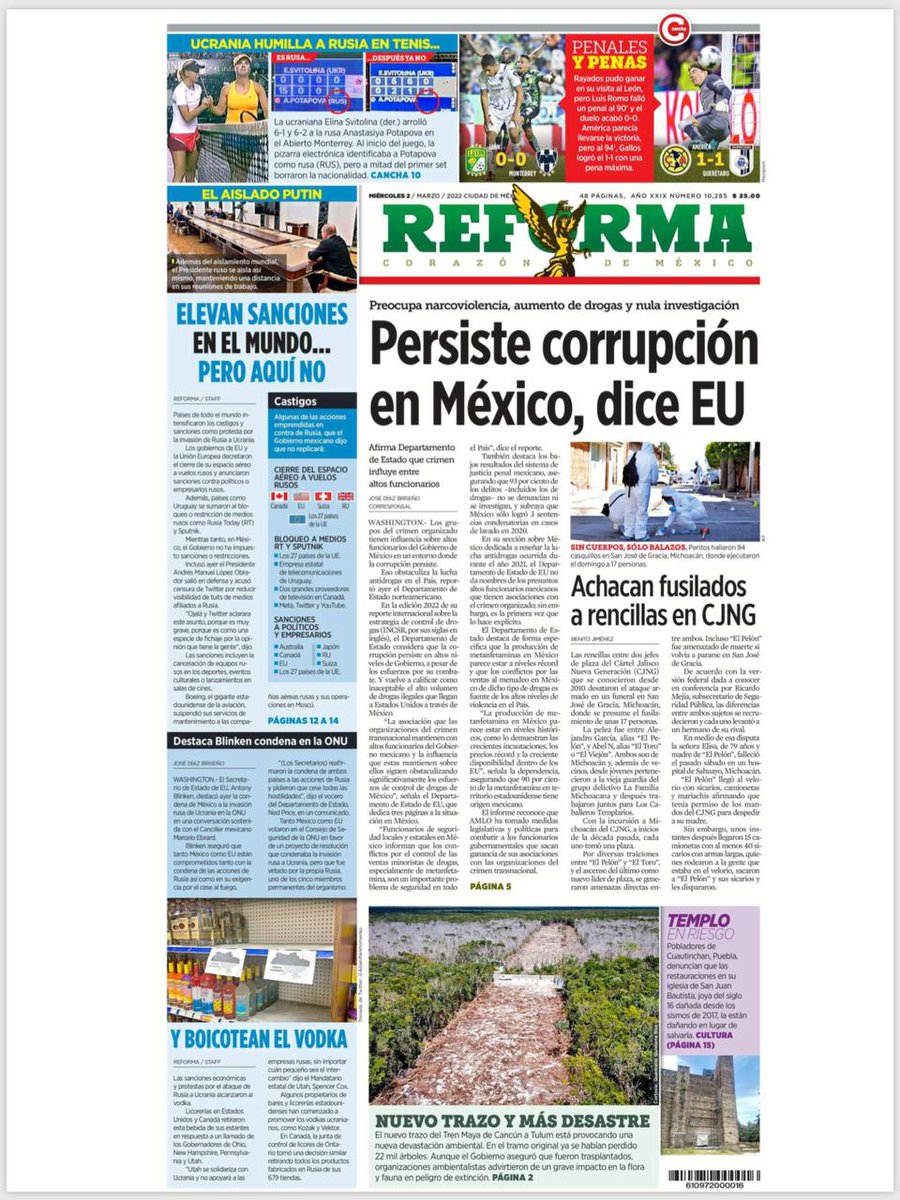 JulietaMRabago's tweet photo. En la edición 2022 de su reporte internacional sobre la estrategia de control de drogas, el Departamento de Estado considera que la #corrupción persiste en altos niveles del Gobierno y eso obstaculiza la lucha antidrogas en México. #INCSR https://t.co/bhg8wSBOMU