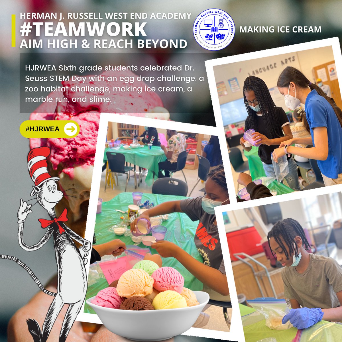 APSHJRUSSELL's tweet photo. #MAKINGICECREAM PART 2
HJRWEA Sixth grade students celebrated Dr. Seuss STEM Day with an egg drop challenge, a zoo habitat challenge, making ice cream, a marble run, and slime. @apsupdate @HJRPrinCrooms @Retha_Woolfolk @DrLisaHerring @WFFAtlanta @HJRussell_STEM https://t.co/s7AoAduH74