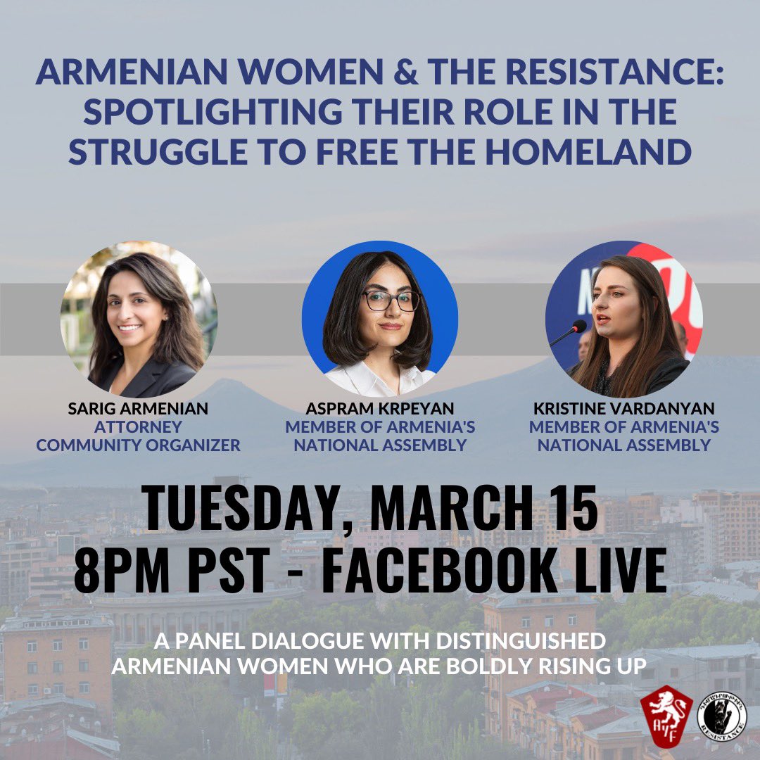 To mark International Woman's Day, AYF-WUS will be hosting a virtual panel w/ brilliant Armenian women who are actively raising noise against the forces that are preventing our Homeland from being united, free, and independent. 

<a href="/SarigJDLLM/">Sarig | Սարիկ</a> <a href="/AspramKrpeyan/">Aspram Krpeyan |Ասպրամ Կրպեյան</a>