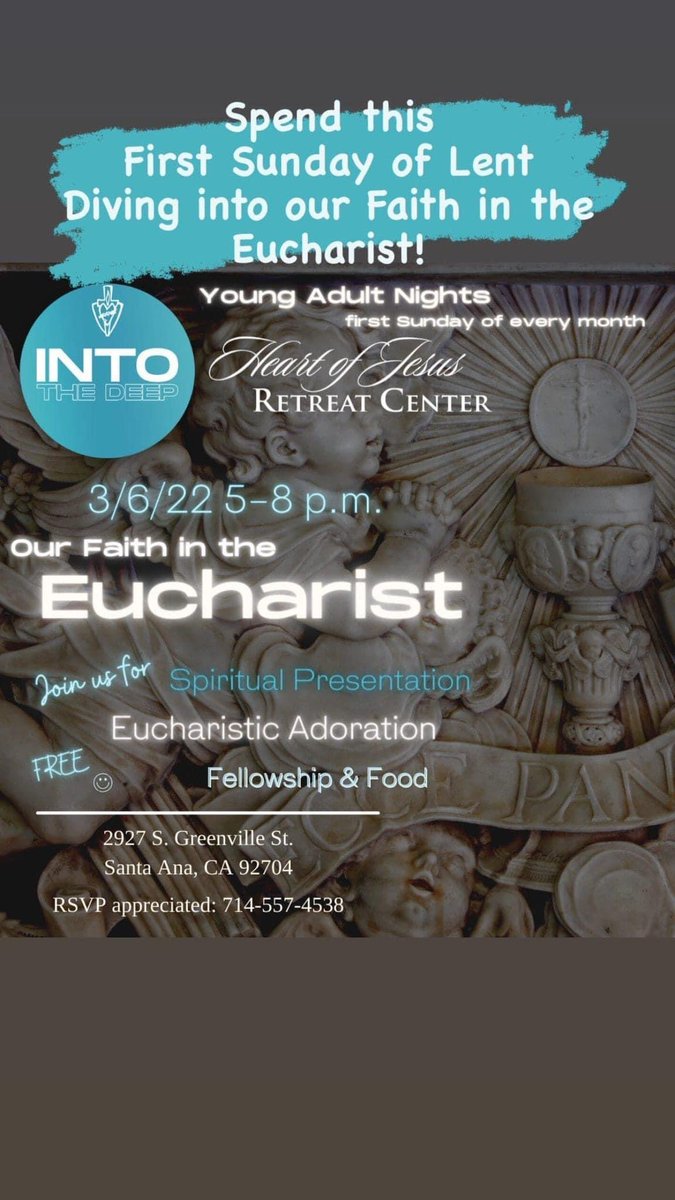 Join us this Sunday! #Eucharist #Faith #IBelieve #Realpresence #BlessedSacrament #Lent #Lent2022 #CatholicTwitter #catholic #Catholics #SDSHSisters #OCCatholic #LACatholic #youngadultministry #catholicyoungadults
