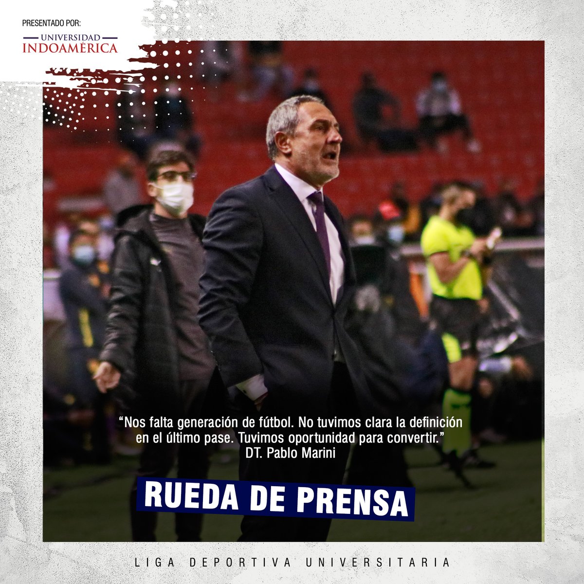 LDU_Oficial's tweet photo. #ReporteDelPartido
🎙️ #RuedaDePrensa post partido.
🆚 #CUEvsLDU

Presentado por: @Uni_Indoamerica https://t.co/zYosgdero7