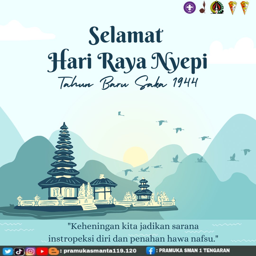 Pramukasmanta1's tweet photo. Keheningan kita jadikan sarana instropeksi diri dan penahan nawa nabsu.

Selamat merayakan Hari Raya Nyepi tahun baru Saka 1944

#pramukasmanta 119.120
#harirayanyepi
#pramukajateng
#kwarrantengaran
#kwartircabangsemarang
#kwardajateng
#kwarnasgerakanpramuka
#kwarnas https://t.co/25cInxT7R9