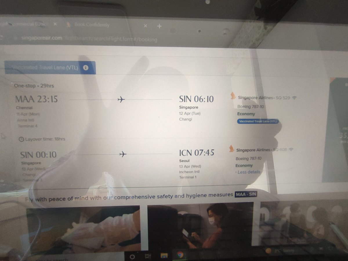 Sumanyoga7's tweet photo. @SingaporeAir When i try to book i can see there is VTL between MAA to SIN same I can't see VTL between SIN and INC. There is no VTL mark for SIN to ICN? So is that ok to transit or It will cause any problems when transiting in SIN. https://t.co/DF50dLGXC7