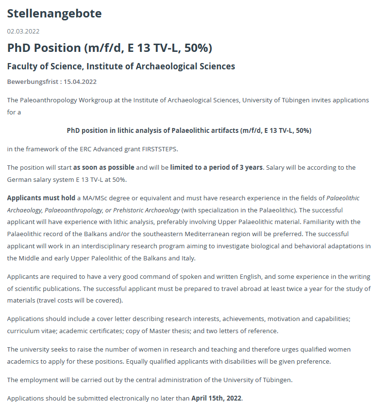 AlexKarakostis's tweet photo. Exciting PhD opportunity with the new ERC Advanced project ‘FIRSTSTEPS’ at the Paleoanthropology Dpt., Tübingen
Link: https://t.co/oQiKSfeI1N https://t.co/nY5lwQjvbR