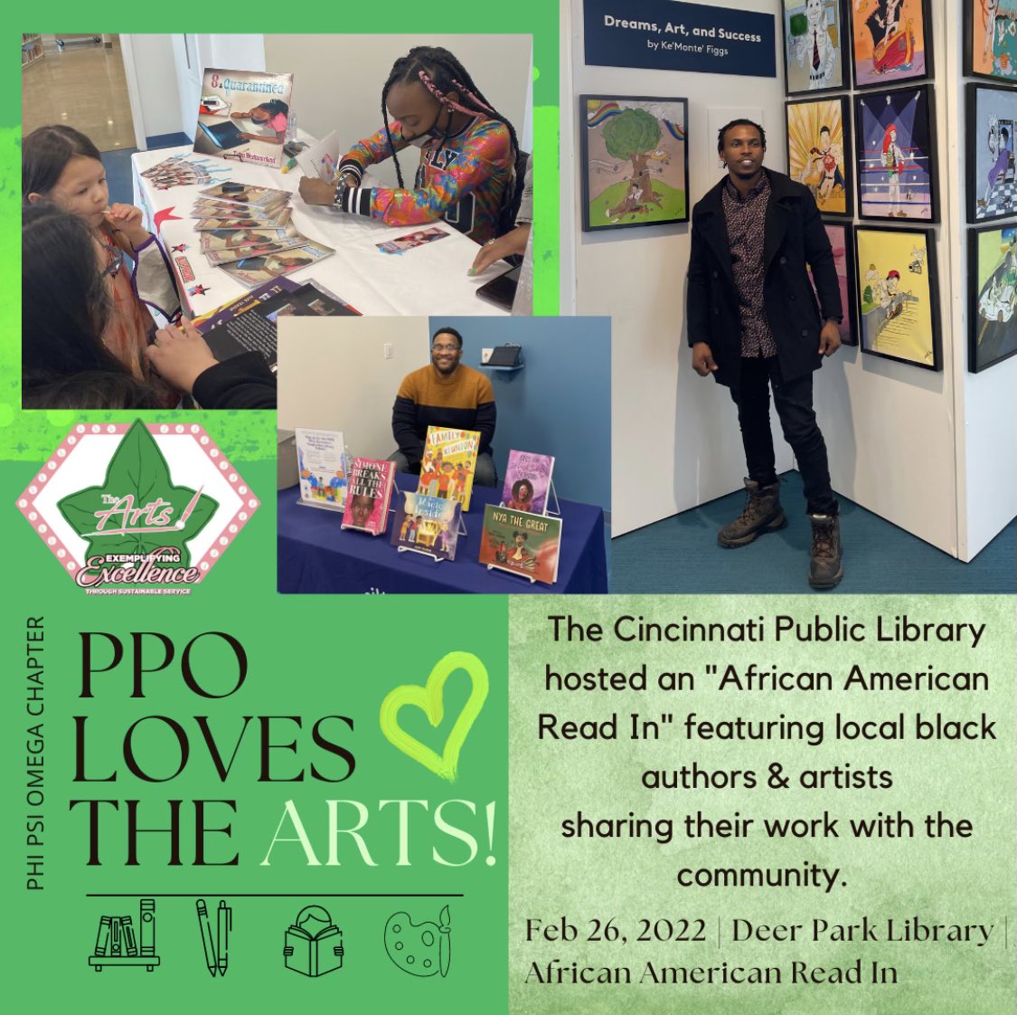 AKA_PHIPSIOMEGA's tweet photo. PPO Loves the Arts! Members of Phi Psi Omega supported the Cincinnati Public Library as well as local authors and artists by attending the African American Read In event. 
#AKA1908
#AKAGreatLakes
#AKAPPO
#Target4
#PPOLovestheArts https://t.co/APLGlzLN9N