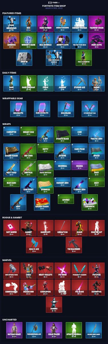 LeaksNewsShop's tweet photo. #Fortnite Item Shop for March 3rd 2022 https://t.co/zhaHpKE0hp