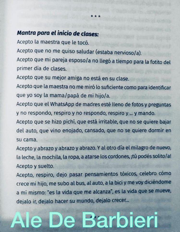 AleDeBarbieri's tweet photo. Mantra para el inicio de clases ! De mi libro “ La vida en tus manos “ https://t.co/wUJwuEVBRk