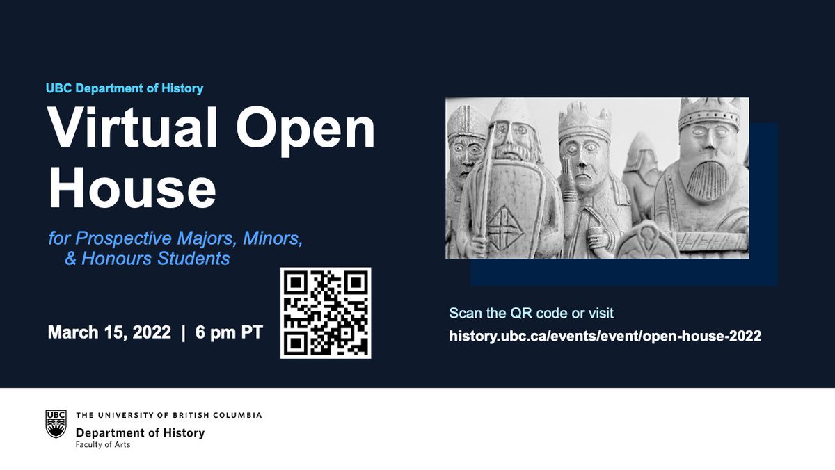 UBC_History's tweet photo. Hey Twitter! Do you know any UBC undergrads who would benefit from a major, minor, or honours degree in History? Our brilliant faculty offer innovative courses that prioritize student learning.

Please share widely, and come to our virtual open house!

https://t.co/Hz6RbLMyCs https://t.co/kLV79Gg82N