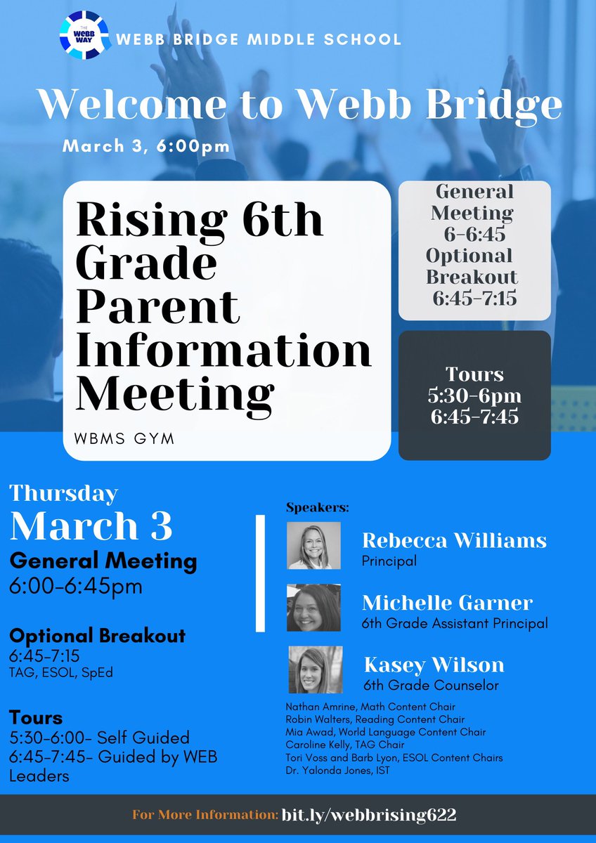 Excited to welcome our rising 6th grade parents and share about WBMS and the transition to middle school. See you soon! #TheWebbWay