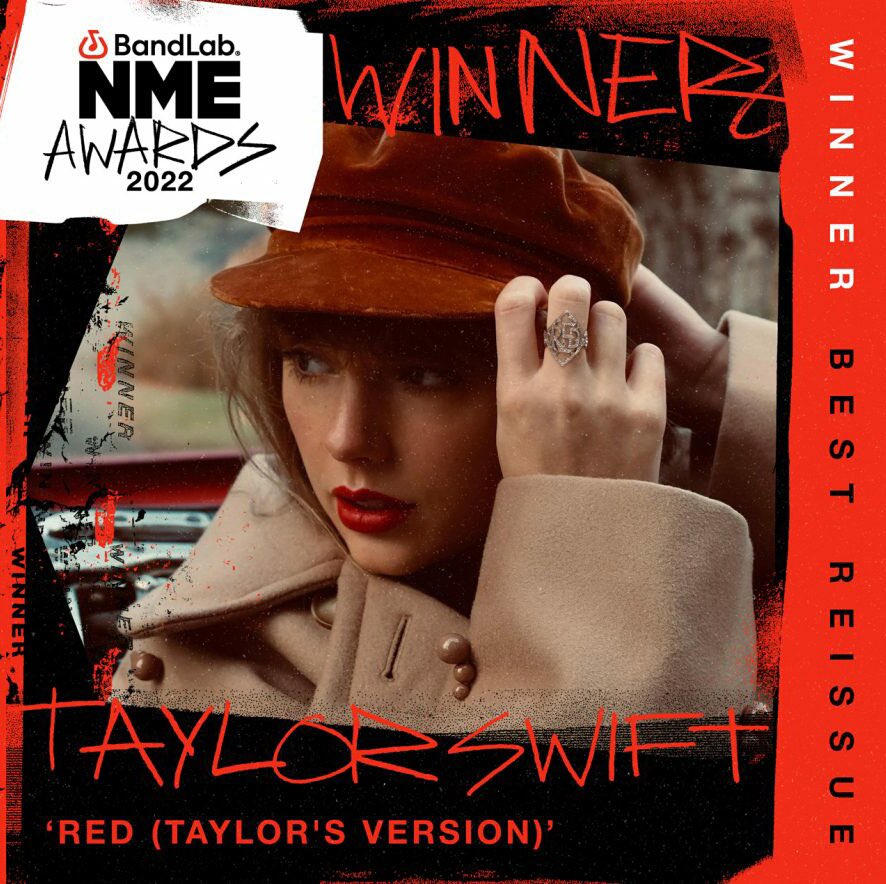 🏆 | @taylorswift13’s “Red (Taylor's Version)” has won Best Reissue at the 2022 BandLab NME Awards!!!

#BandLabNMEAwards2022