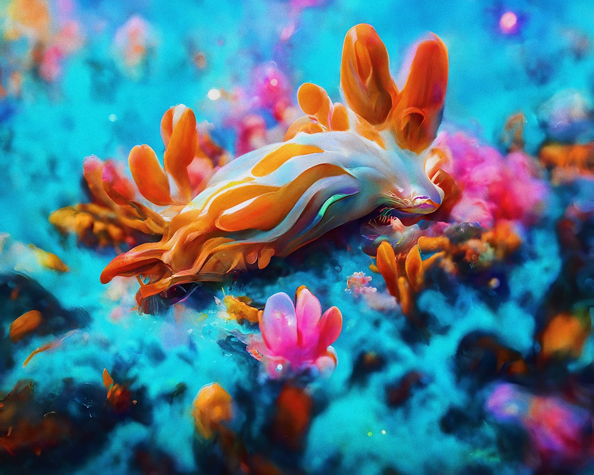 proximasan's tweet image. I can finally share my contribution to the @NeuralismAI contest ✨ unfortunately other ppl don&apos;t love nudibranchs as much as I do? 😆 I think they&apos;re a great combination of alien-y elegance and cuteness, lol 

#AIart #aiartcommunity #Neuralism #generativeart #marinelife #seaslug