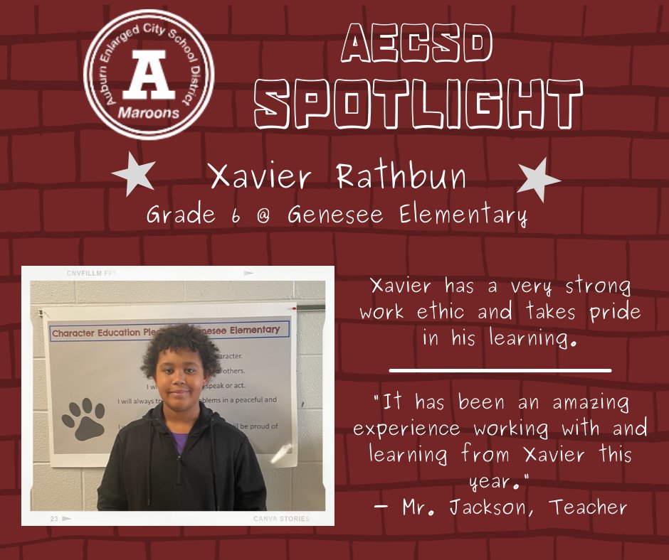 AuburnECSD's tweet photo. Xavier Rathbun @auburn_genesee is an active participant in class discussions, is accepting and appreciative of others' ideas and opinions, is always willing to offer a helping hand to his peers, and shows tremendous respect toward adults.
#GESpride #AECSDpride #AECSDspotlight https://t.co/1viByrkb8d