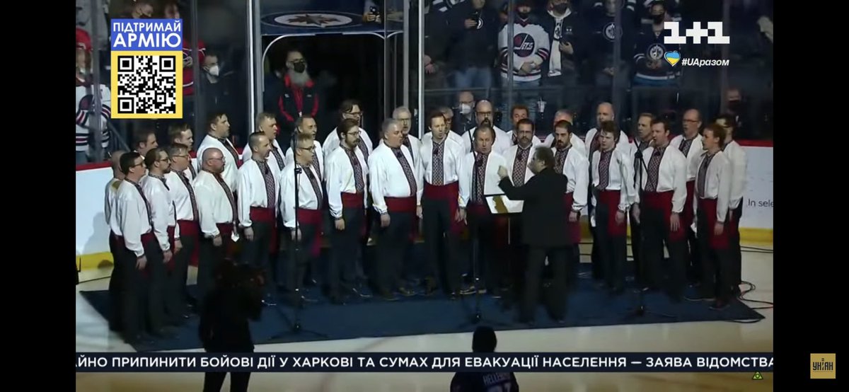 Hoosli's tweet image. Thrilled &amp;amp; humbled to learn that video of @hoosli singing Ukrainian &amp;amp; Canadian anthems at @nhljets game on March 1 was broadcast by media outlets across Ukraine. So touched that our display of solidarity &amp;amp; support was seen &amp;amp; heard by millions of people throughout Ukraine! 💙💛