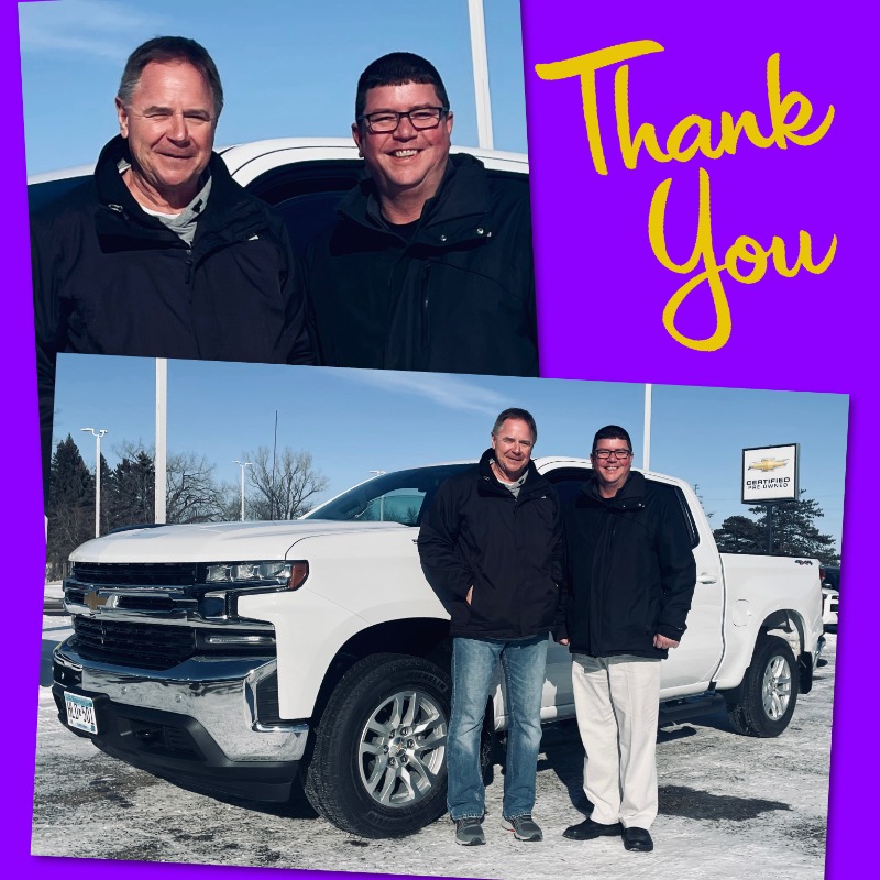 Thanks to Mark Hinz of Fairmont for your trust in Troy Sunken and the staff at Hawkins Chevrolet. We appreciate your business.
