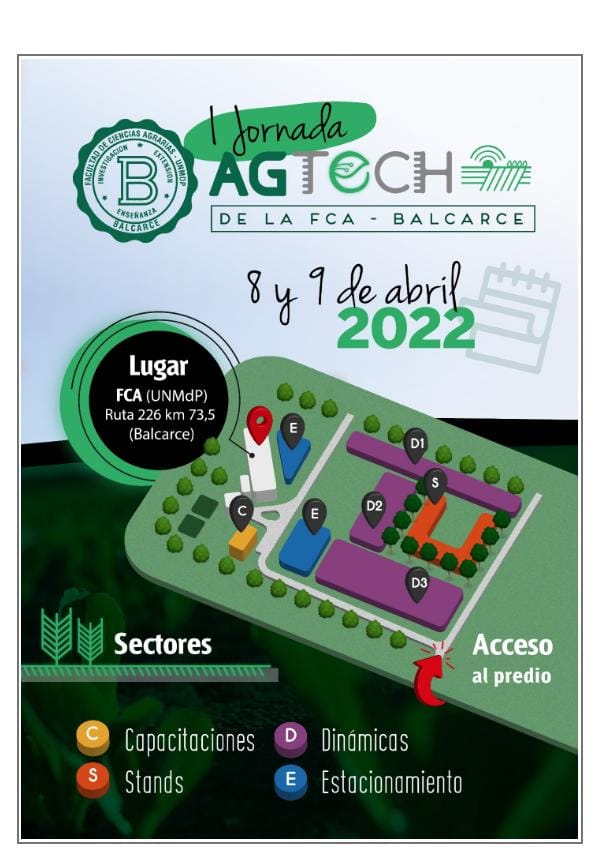 📣📣Estamos felices de anunciar que se viene la I Jornada AgTech de la #FCABalcarce 

🗓Agenda la fecha 👉 8 y 9 de abril

➡️Los esperamos con stands, muestras, dinámicas, capacitaciones y mucho más

📍¿Donde? #FCA <a href="/unmdp/">Universidad Nacional de Mar del Plata</a> (Ruta 226 km 73,5, Balcarce)

No te lo podes perder‼️