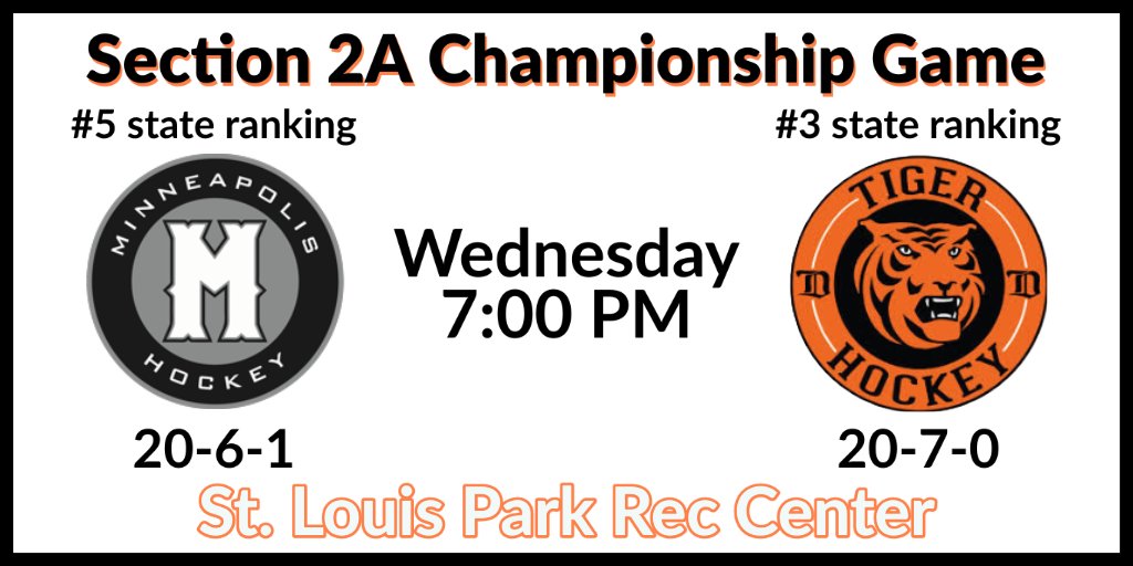 Ludwig_Media's tweet photo. 🏒 #Section2A championship game:
Minneapolis 🆚 Delano Tigers
💻 https://t.co/qOTJVhGx8T https://t.co/GqaEm4ZYZ1