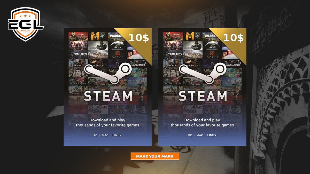 🧡 Steam Card Giveaway 🧡

We're hosting this giveaway to thank you guys for the recent support on our recent events!

🫂 WINNERS: 2 PEOPLE
💸 PRIZES: $10 Steam Gift Card

🟠 Follow @EGLPremier 
🔸 Like &amp; Retweet this post
🔸 Tag 2 Friends 

#MakeYourMark