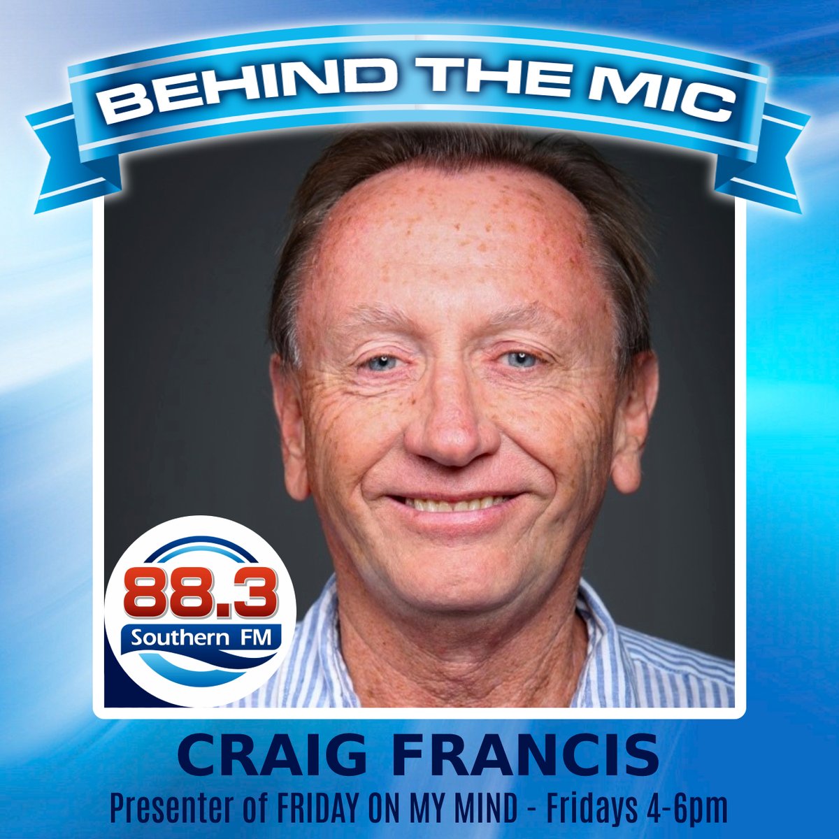 This week we're introducing you to Craig Francis, presenter of Friday On My Mind, Fridays from 4pm - 6pm. Get ready for the weekend with a lively mix of great music, fascinating guests, and an irreverent mix of trivia, sport, travel, current events, comedy, wine and more!