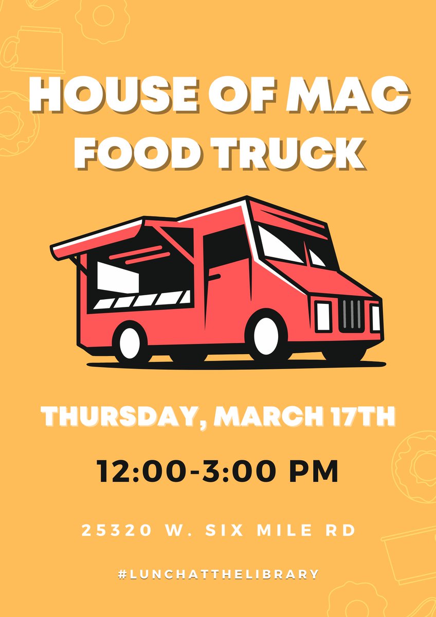 RedfordLibrary's tweet photo. πMonthly food trucks are back! We will host a new food truck every third Thursday of the month from 12-3 PM.
Join us on Thursday, March 17th and enjoy food from the @macshackmi! #LunchAtTheLibrary
Learn more: https://t.co/6CdgL7eDeN https://t.co/x5ezmxSKS1