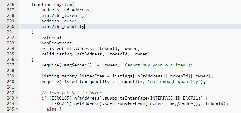monism16193924's tweet photo. $MAGIC treasure marketplace exploit explained:
the bugged function is buyItem, it doesn't validate the quantity is >0, you call buyItem with quantity 0, then the total price is 0*Price but you still get sent the NFT, attached is the contract code, and input data for exploit https://t.co/ZXdIdDyy3F