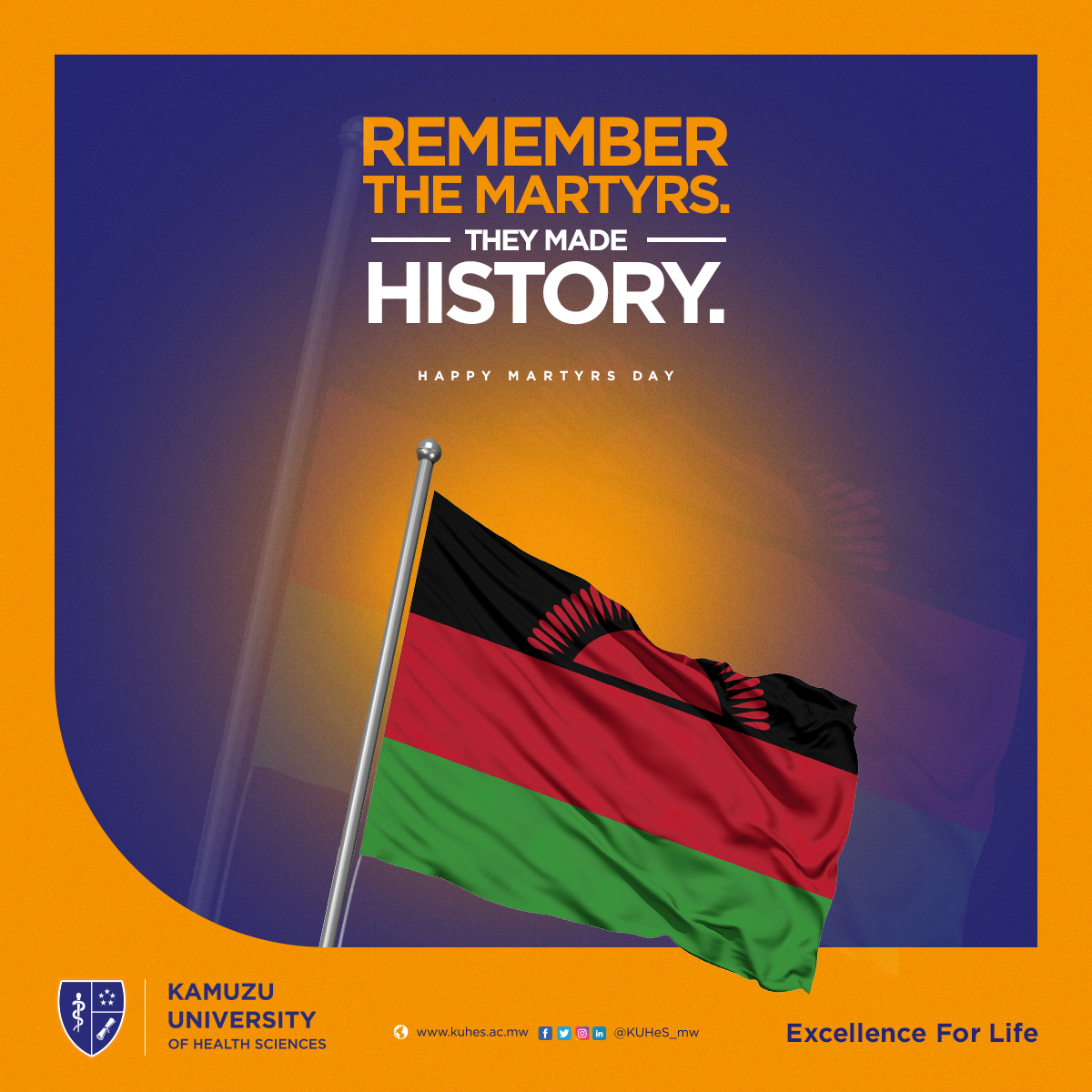 As we continue to make history, let's remember those that sacrificed their lives for our freedom.

Happy Martyrs day!

#celebratingheroes
#thefutureisbettertogether
#excellenceforlife

@LAZARUSCHAKWERA 
@MalawiGovt 
@JHP_Malaw
@MinOfEducation