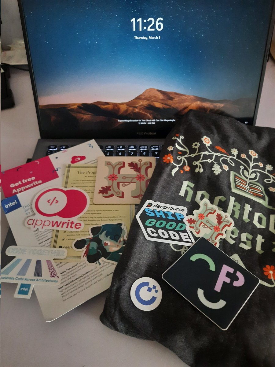 Dan02943497's tweet photo. Received my @hacktoberfest swags today 🥳🤩
This was my first time participating in #hacktoberfest and it was a great experience contributing to open source projects🔥

Thank you @hacktoberfest @digitalocean @intel @appwrite @github for making this event possible!!

#OpenSource https://t.co/depmaZ9X0K