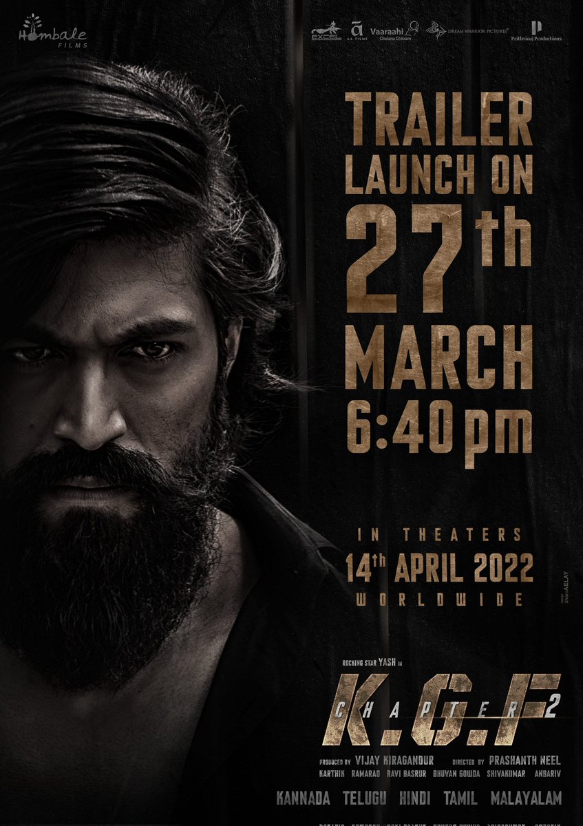 SrinidhiShetty7's tweet photo. There is always a thunder before the storm ⚡
#KGFChapter2 Trailer on March 27th at 6:40 pm.

Stay Tuned: https://t.co/U1SiSeA079

@TheNameIsYash @prashanth_neel
@VKiragandur @hombalefilms @HombaleGroup @duttsanjay @TandonRaveena @SrinidhiShetty7
 
#KGF2TrailerOnMar27 https://t.co/pzDBdB1GRy