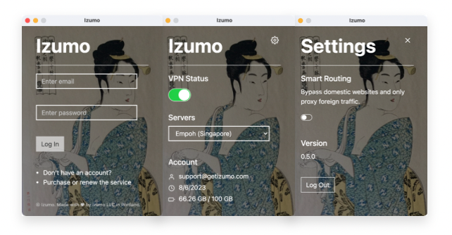 getizumo's tweet photo. Izumo apps updated to v0.5.0

Izumo apps are the most easy-to-use Clash clients. 

In v0.5.0:

- Native Apple Silicon support (M1-series and the upcoming M2)
- Up-to-date Clash core
- Fix a UI bug in Settings
- New Ukiyo-e background

Download: https://t.co/WnQ6Tsisqb https://t.co/JC5vfR1BNB