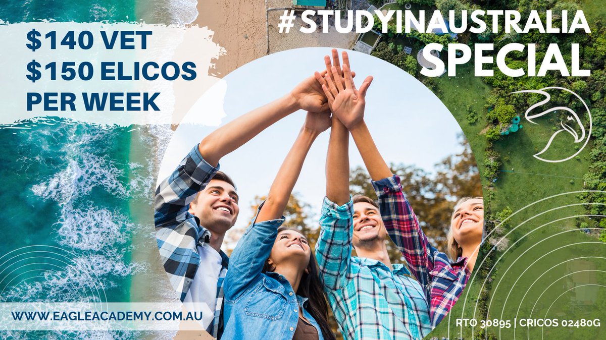 Eagle_Academy's tweet photo. What better time than now to #StudyinAustralia?
👍 Special on now for VET Courses $140 or ELICOS $150 per week*
*conditions apply, visit our website for more information: https://t.co/LAuHAsbfYC

#studywithtea #studyabroad #studyinaustraliaspecial #together2022 #studyenglish https://t.co/chn9SZloGz