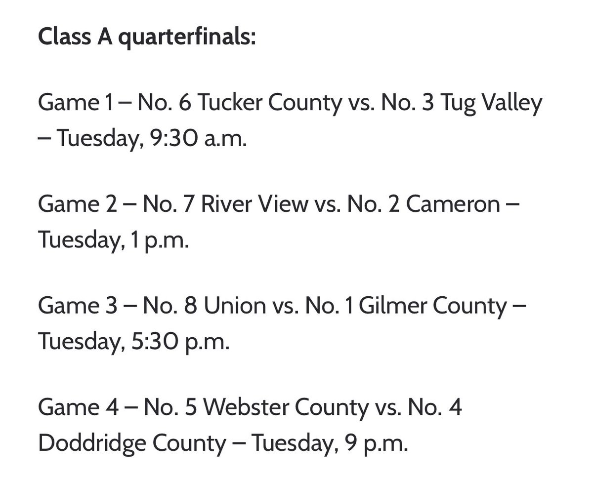Gilmer County will be the top seed in the State Tournament, and face Union in the opening round Tuesday night in Charleston!