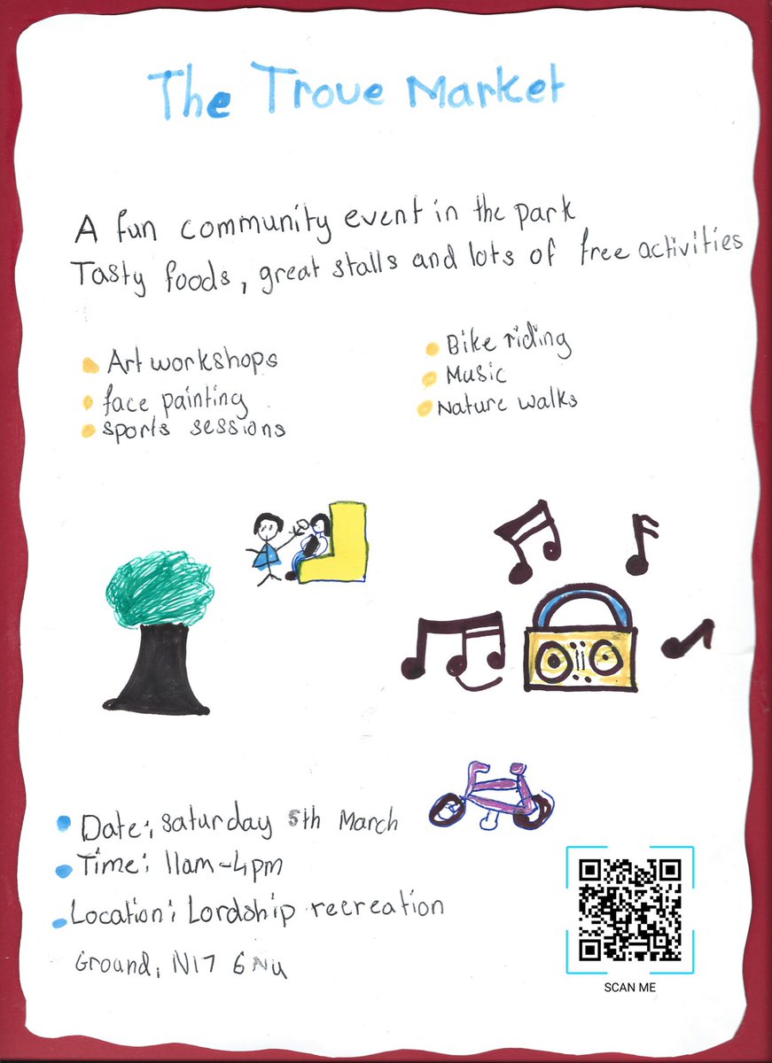 OurKidsTrove's tweet photo. THE TROVE MARKET IS THIS SATURDAY!!!

There’ll be lots of FREE ACTIVITIES, fantastic stalls &amp; delicious food!

Bike riding, A nature walk, Drumming workshops, Face painting, Sports sessions, Art workshops &amp; more

🗓: 5th March
📍: Lordship Recreation Ground, N17 6NU
⏰: 11-4 https://t.co/bDqazGSjwj