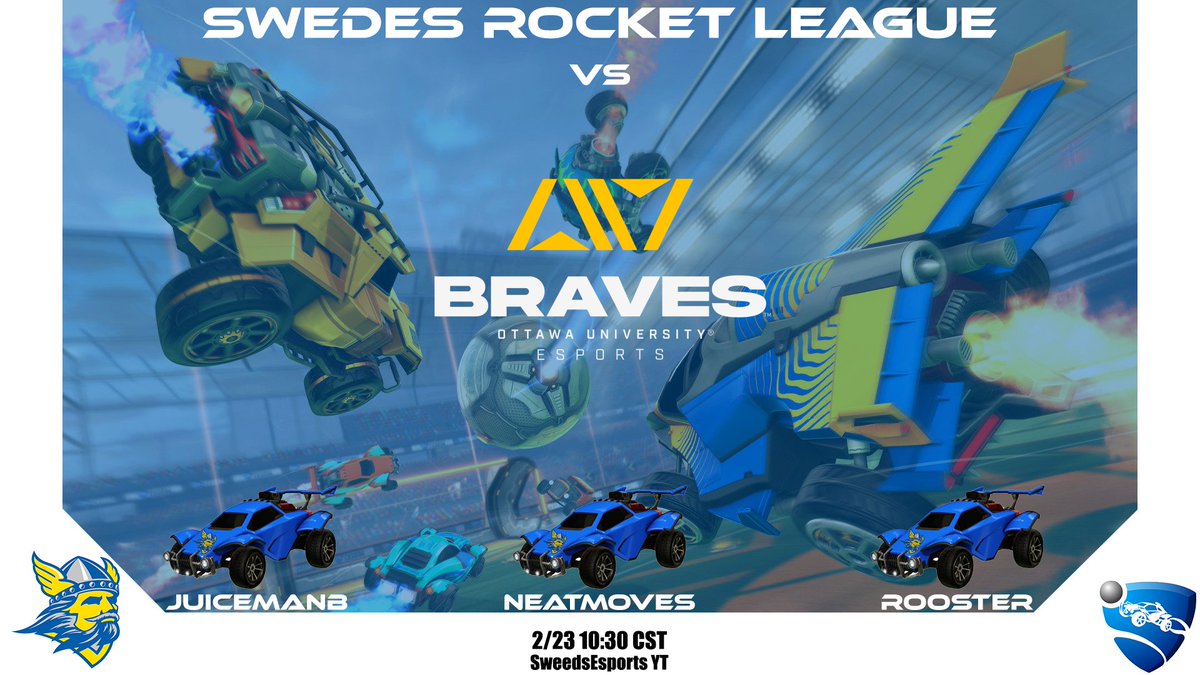 SwedesEsports's tweet photo. It's #SwedesRL GAMEDAY!

The Swedes Rocket League team takes on @esports_ottawa in a best-of-five @kcacsports matchup at 10:30pm!

Catch the action LIVE at https://t.co/vKsP2FyRo2!

#SwedesRise https://t.co/ede8WHkMLT