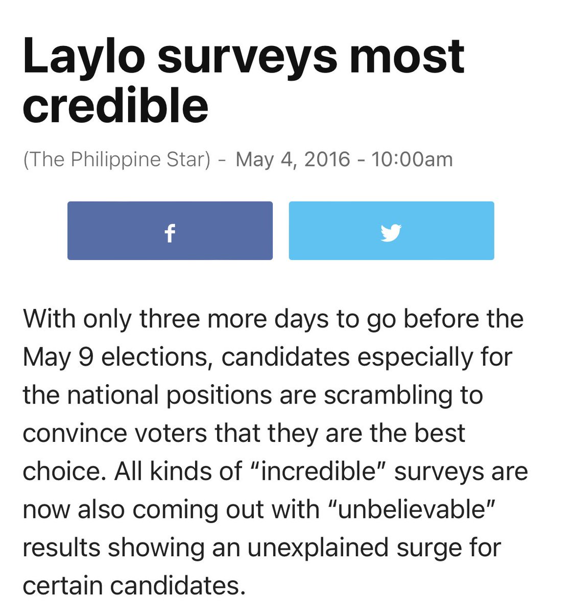 Leaving this here… BBM already at 63% per Laylo survey with 46% lead over the 2nd placer… 

Way back 2016, Philstar reported Laylo survey as the most credible.